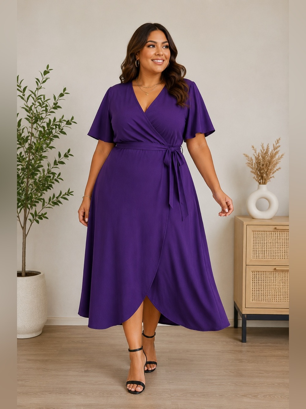 SHEIN Curve Purple Wrap Midi Dress Plus Size 2XL